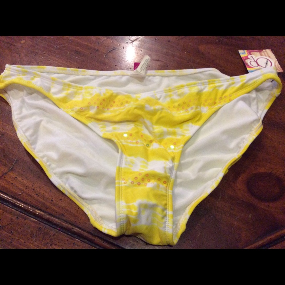 OP junior yellow white sequin swimsuit bottom